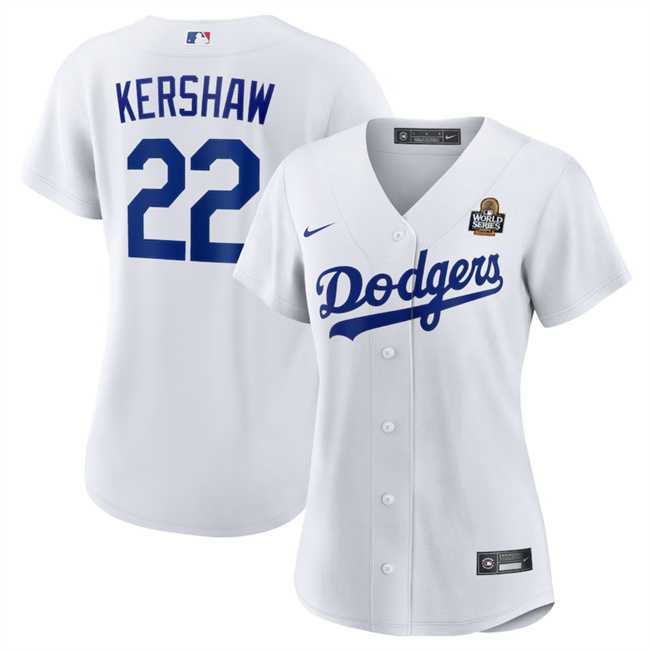 Women%27s Los Angeles Dodgers #22 Clayton Kershaw White 2024 World Series Cool Base Stitched Jersey(Run Small) Dzhi->mlb womens jerseys->MLB Jersey